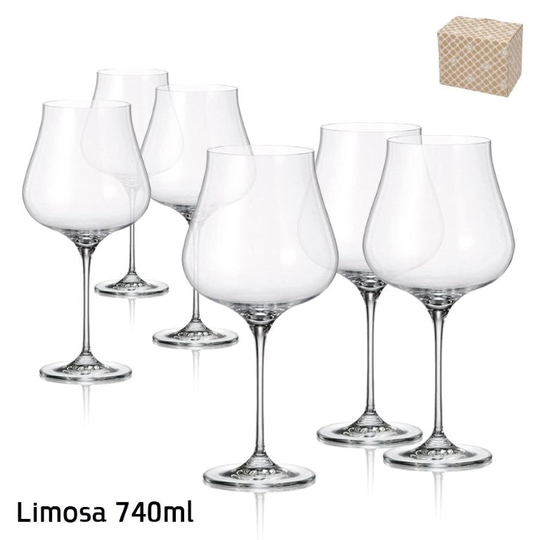 סט 6 כוס יין – 740 מ”ל LIMOSA קריסטל בוהמיה