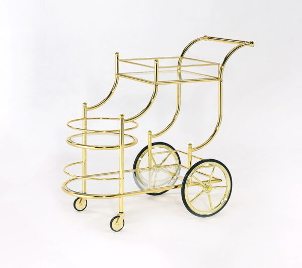 עגלת משקאות אובלית מתכת זהב זכוכית זכוכית שקופה 80X40 גובה 78 ס”מ