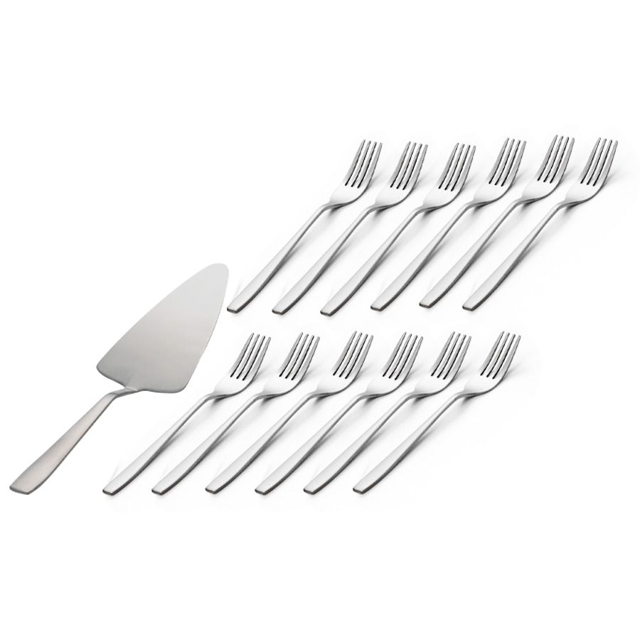 סט סכו”ם נירוסטה איכותי 61 חלקים CRYSTALIN FLAT +מארז הגשה לעוגה - מרדה + 12 מ.עוגה SILVER TOPAZ מאט במתנה!