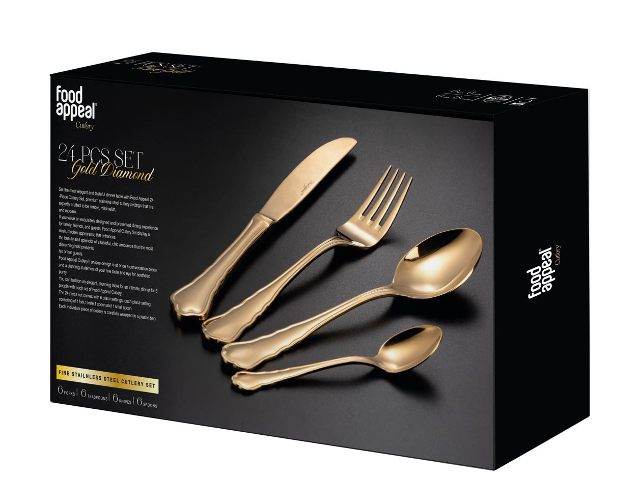 סט סכו"ם מהודר 24 חלקים GOLD DIAMOND זהב