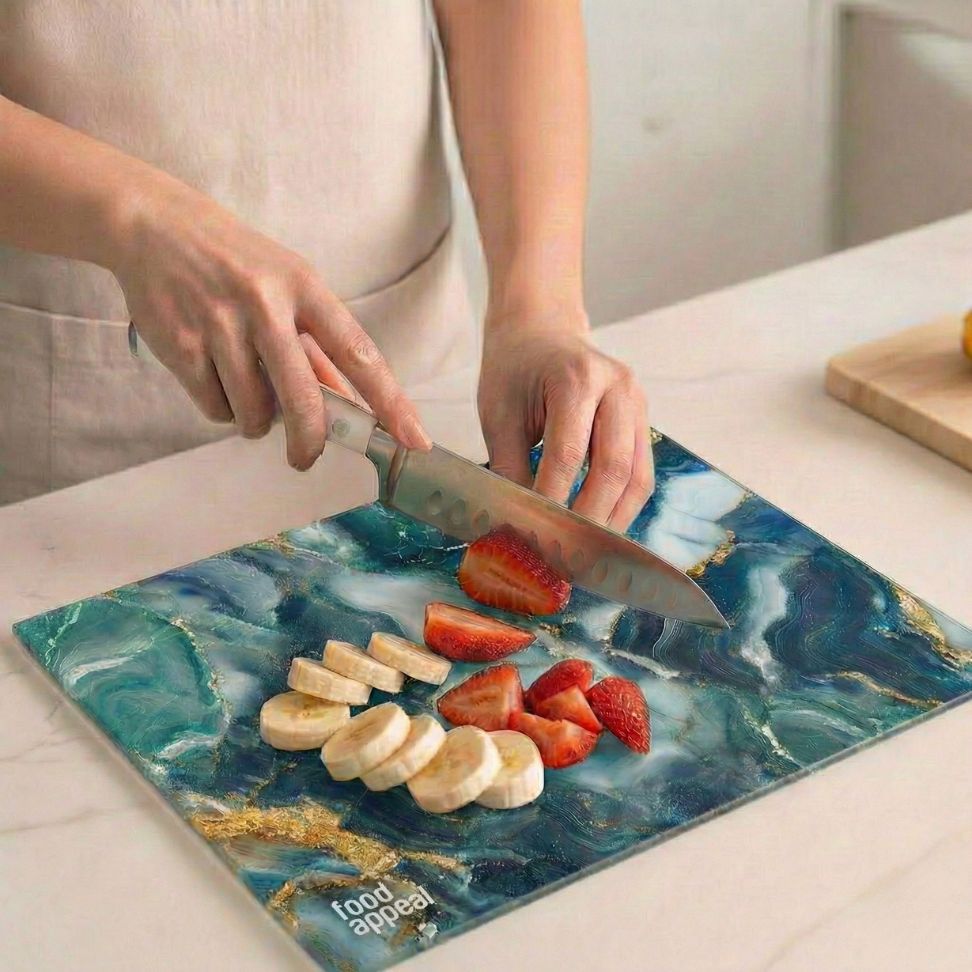 לוח חיתוך זכוכית 30X40 ס"מ BLUE MARBLE מבית Food appeal