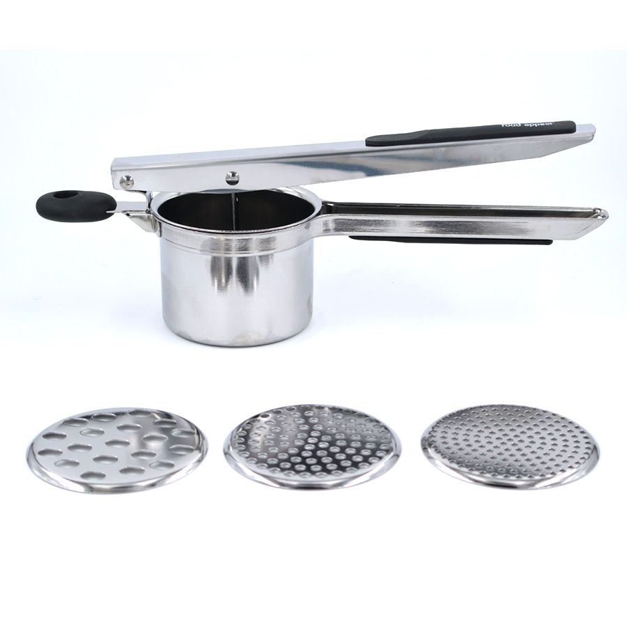 מועך תפו"א לחיצה מנירוסטה + 3 דיסקיות