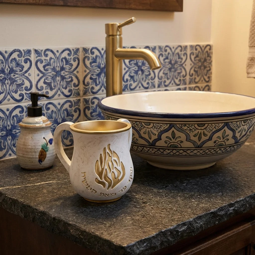 נטלה - מהודרת מפולימר ציפוי לבן שיש זהב 'האש שלי' 14 ס"מ