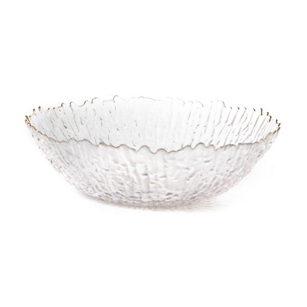 זוג קערות - זכוכית שקופה פס זהב גבישי מחוספס קוטר 31 ס"מ עומק 9 ס"מ דגם ADI