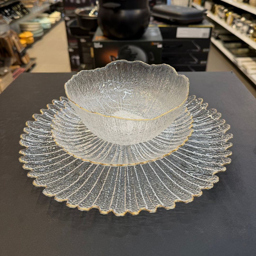 סט צלחות 18 חלקים - זכוכית פס זהב FLORENCE GOLD