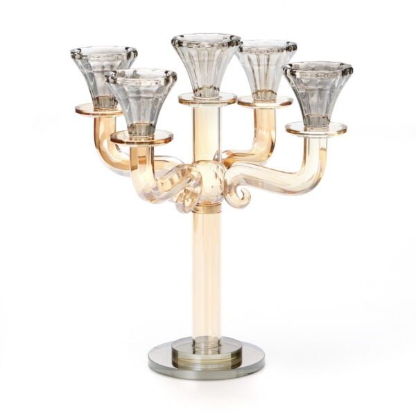 פמוט 5 קנים - קריסטל ענבר ואפור גובה 27 ס”מ