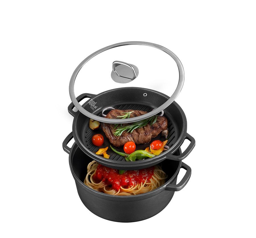 COMBO CHEF – גם סיר 28 ,6.7 ליטר וגם פלטת גריל 28 ס"מ עגולה BLACK MARBLE מבית Food appeal