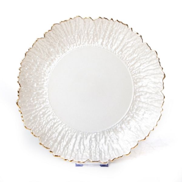 סט צלחות 18 חלקים – זכוכית לבנה פס זהב שוליים מחוספסים ADI