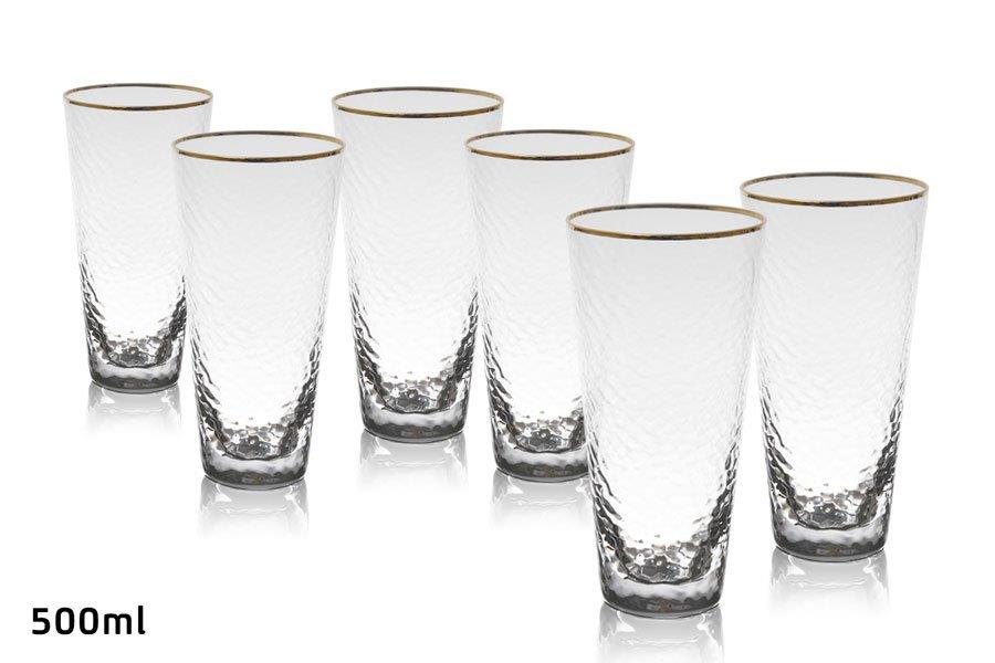 סט 6 כוס שתייה - קריסטל מרוקע פס זהב 500 מ"ל 208673