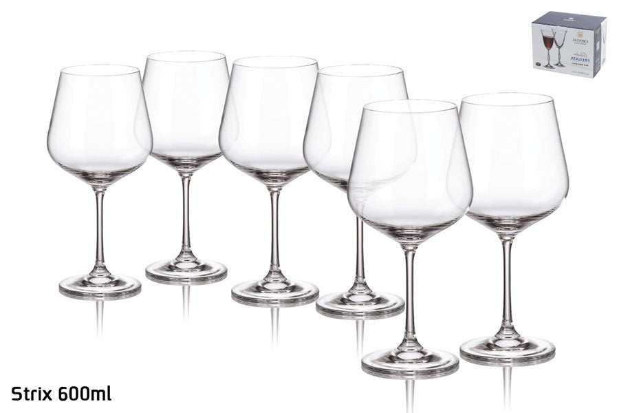 סט 6 כוס יין אדום קריסטל 600 מ"ל STRIX איטליה