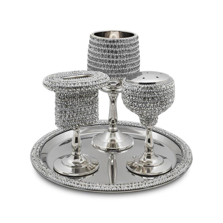 סט הבדלה 3 חלקים - אלומיניום ציפוי ניקל רקוע אבני כסף מעוטר יהלומים דגם אוריאל