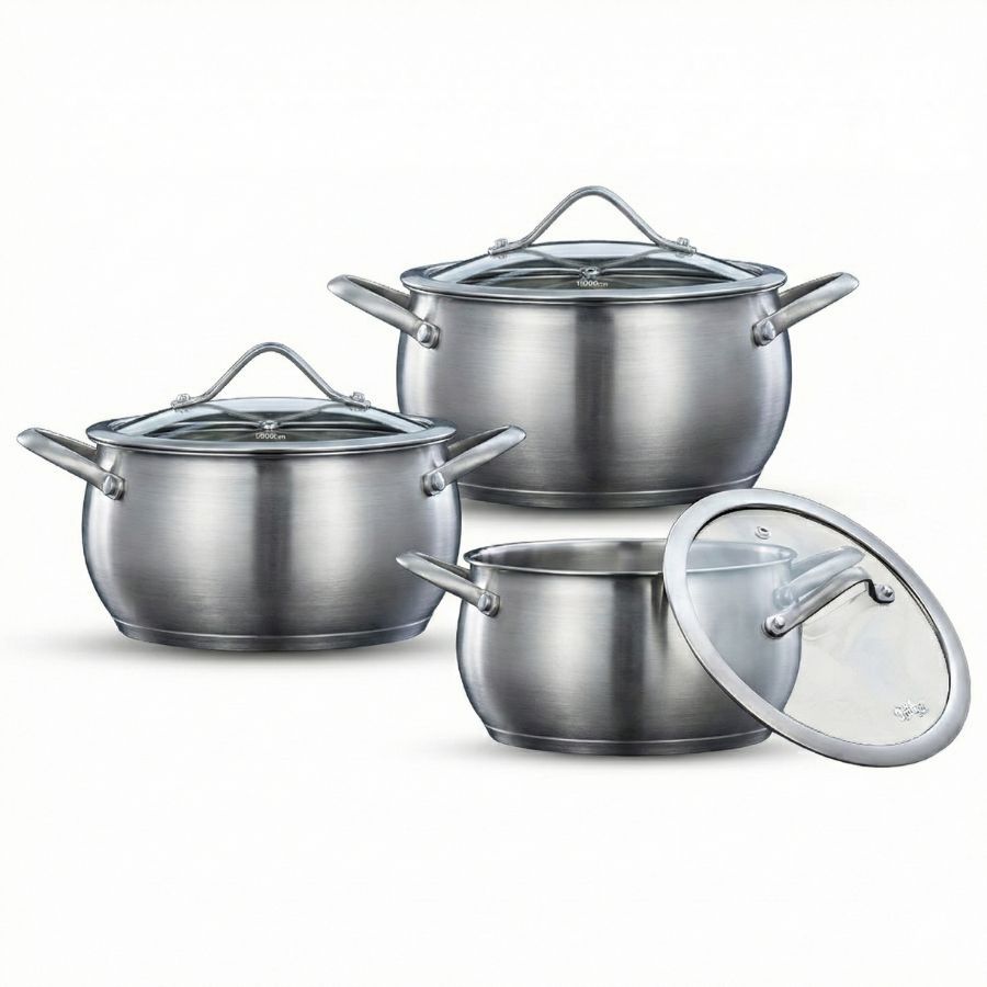 סט בישול 6 חלקים נירוסטה סירים 18/20/26 ס"מ BELLA מבית Food