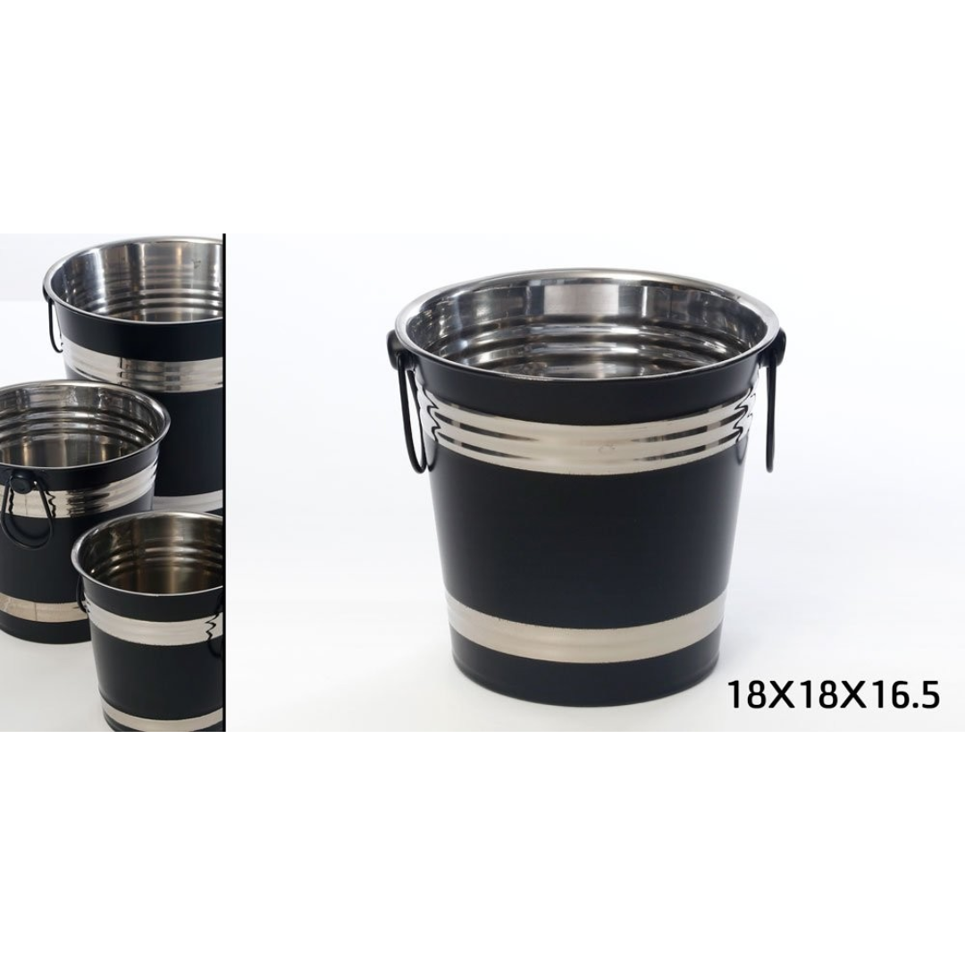 דלי קרח - שמפניירה נירוסטה כסף שחור 18X18X16.5 ס"מ 3 ל'