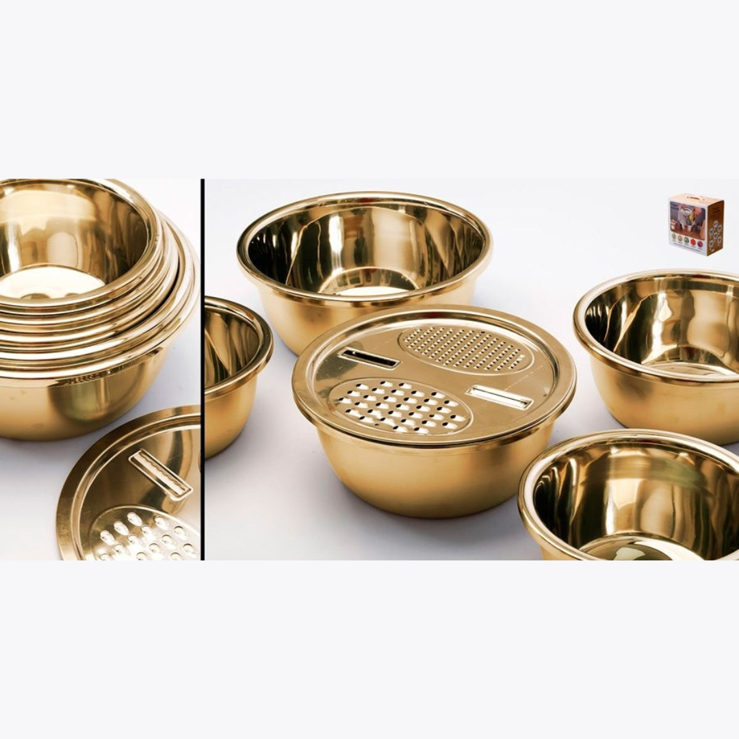 שנאפי זהב – הלהיט להכנת סלט – סט קערות נירוסטה זהב 26 ס”מ