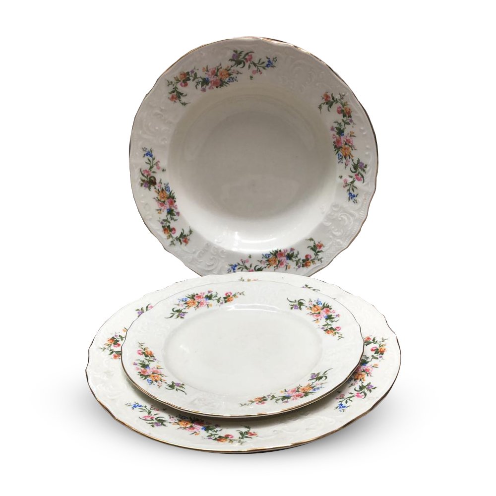 סט צלחות צ'כי 18 חלקים - דגם פרחוני 3011