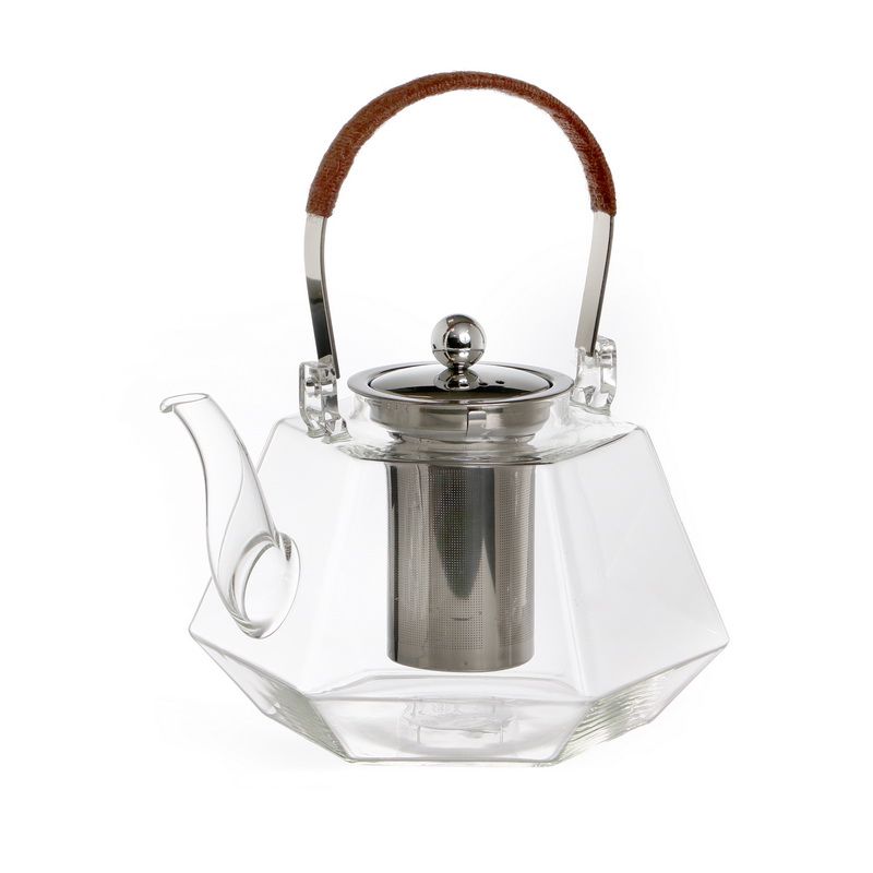 קנקן תה - זכוכית שקופה יהלום מסנן נירוסטה ידית חבל 1.5 ליטר