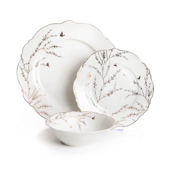 סט צלחות 18 חלקים - פורצלן White Garden לבן/זהב New Bone China