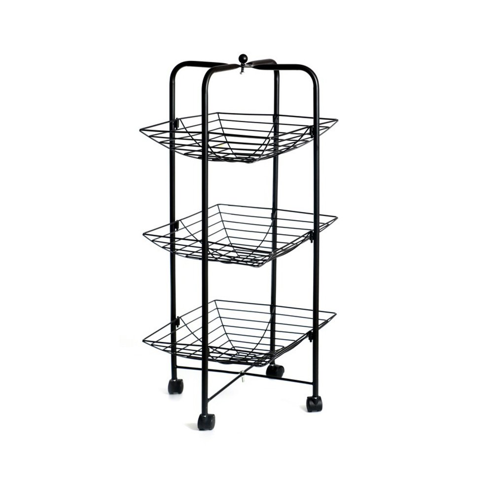 מעמד לירקות 3 קומות שחור מט - סלסלה מרובעת