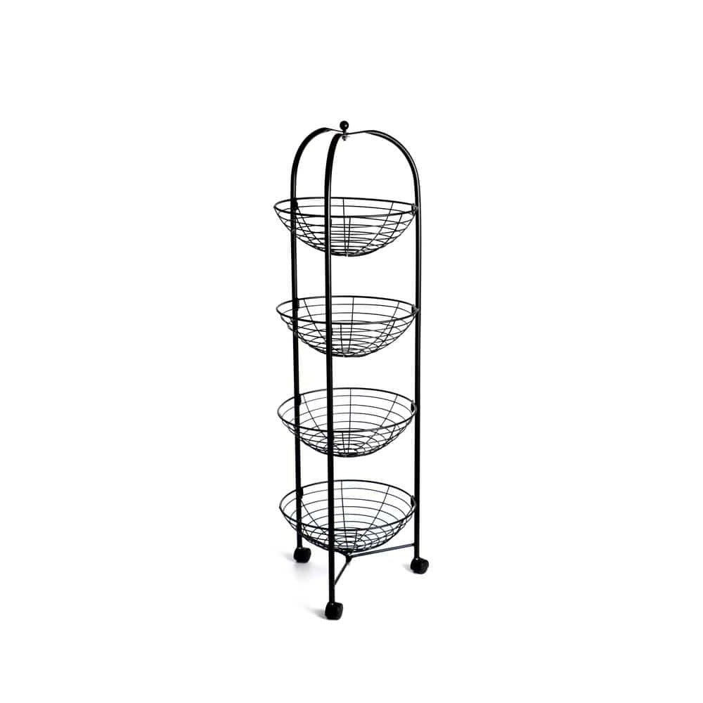 מעמד לירקות שחור מט 4 קומות - סלסלה עגולה