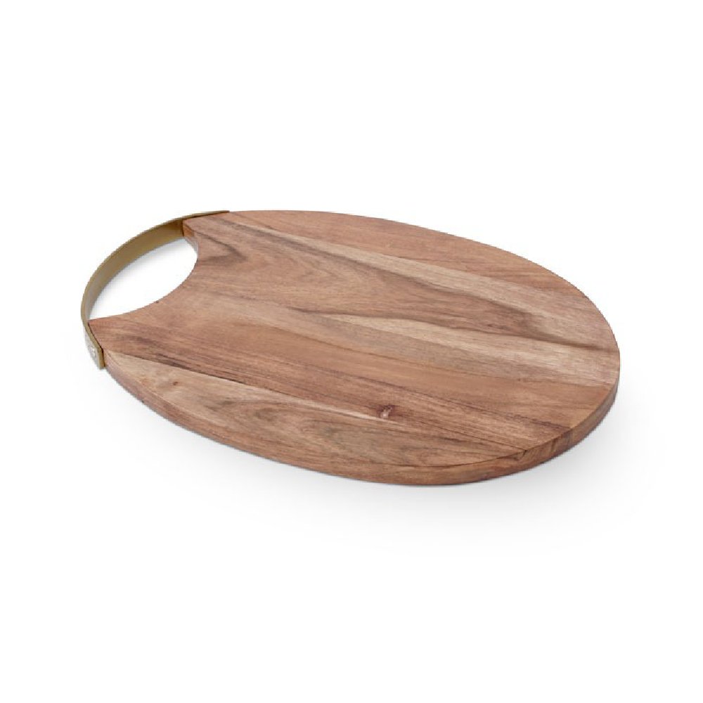 קרש עץ מנגו בוצ'ר אובלי ידיות מתכת זהב - 36X25 ס"מ