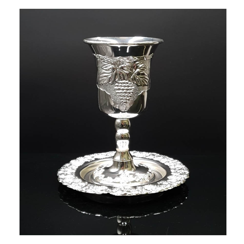 כוס קידוש - אליהו ענבים ניקל כסף + תחתית 23 ס"מ