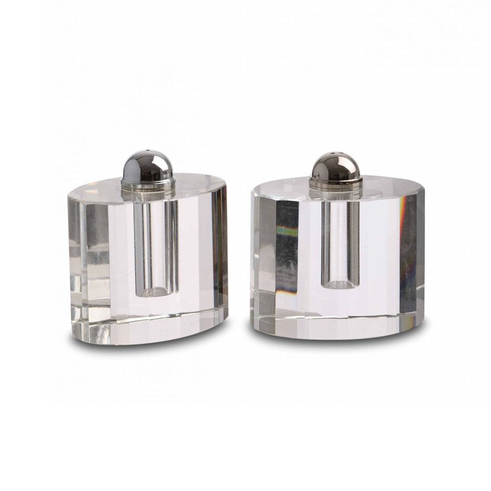 זוג מלחיות - זכוכית אובלי קריסטל ראש כסף 8.5 ס"מ