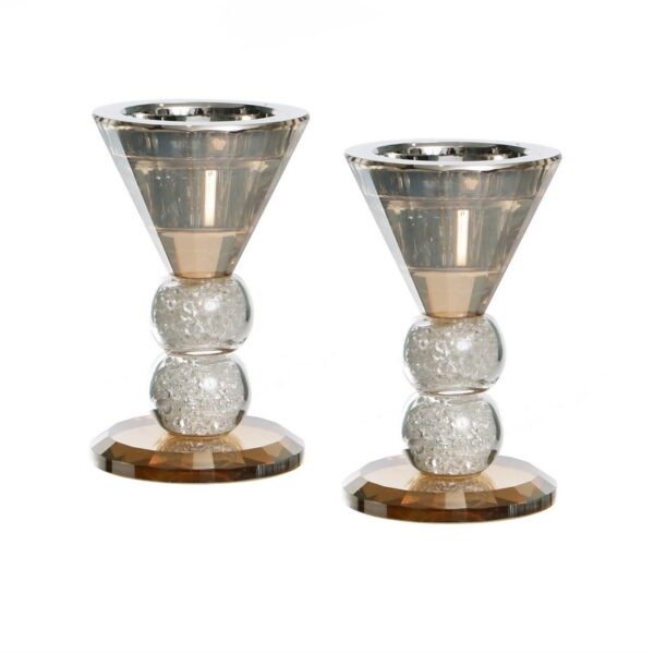 זוג פמוט - קריסטל עגולים אבנים ענבר כסף גובה 12 ס”מ