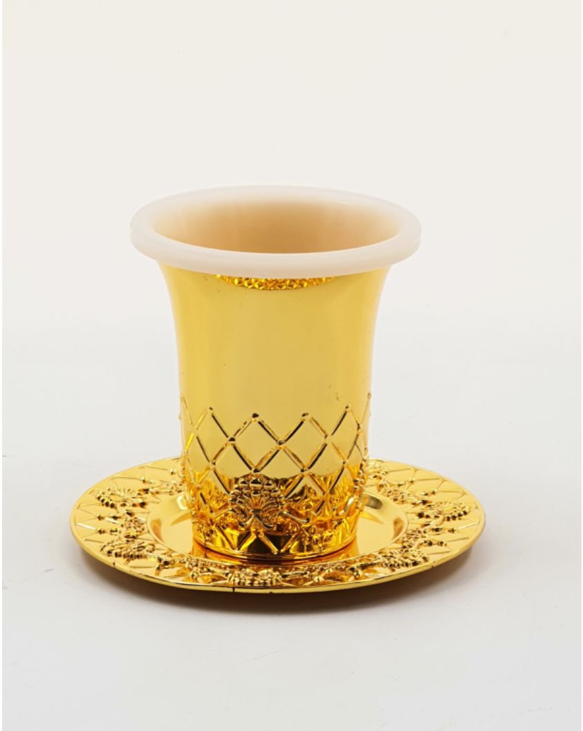 כוס קידוש - זהב מעוינים 8.5 ס"מ נמוך
