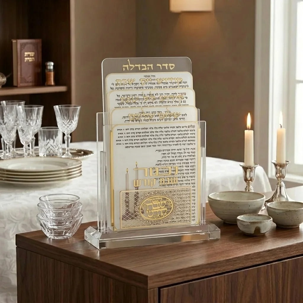 מעמד קריסטל לברכונים נוסח אשכנזי 21X16 ס"מ עם 4 ברכות לשבת