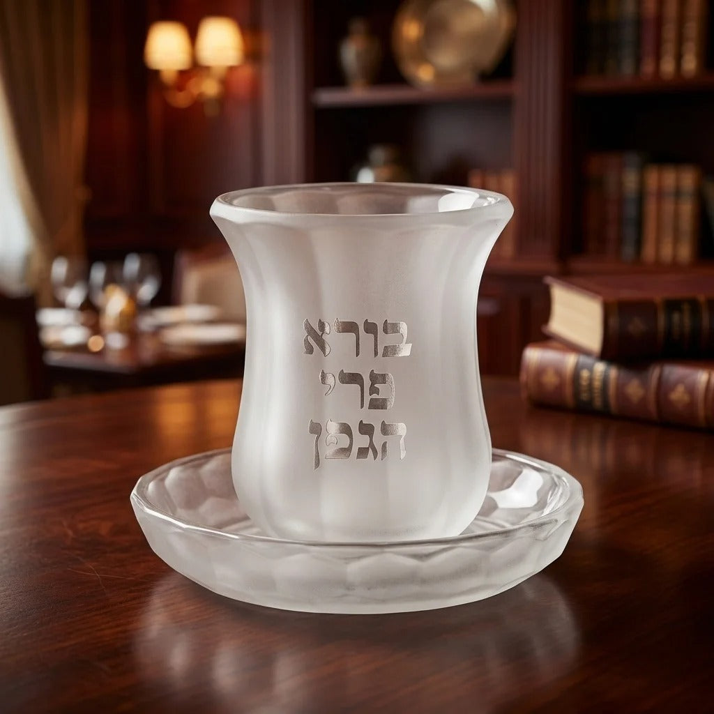 כוס קידוש - קריסטל חלבי מהודר ללא רגל 9 ס"מ תכולה 100 מ"ל