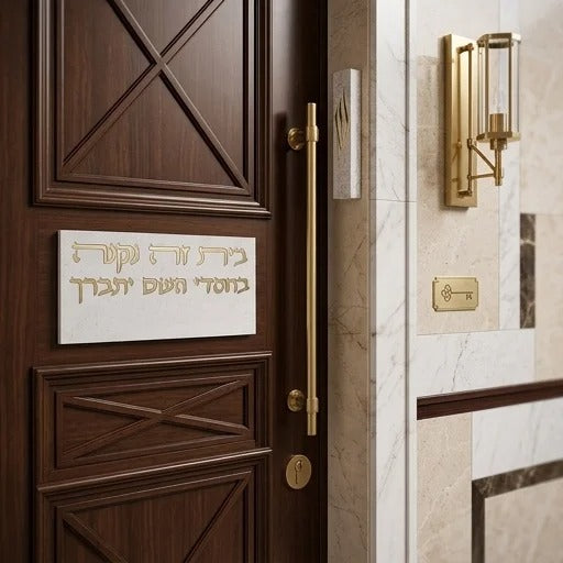 סט בית מזוזה מפולימר בטון מזוזה 15 ס"מ + שלט לכניסה