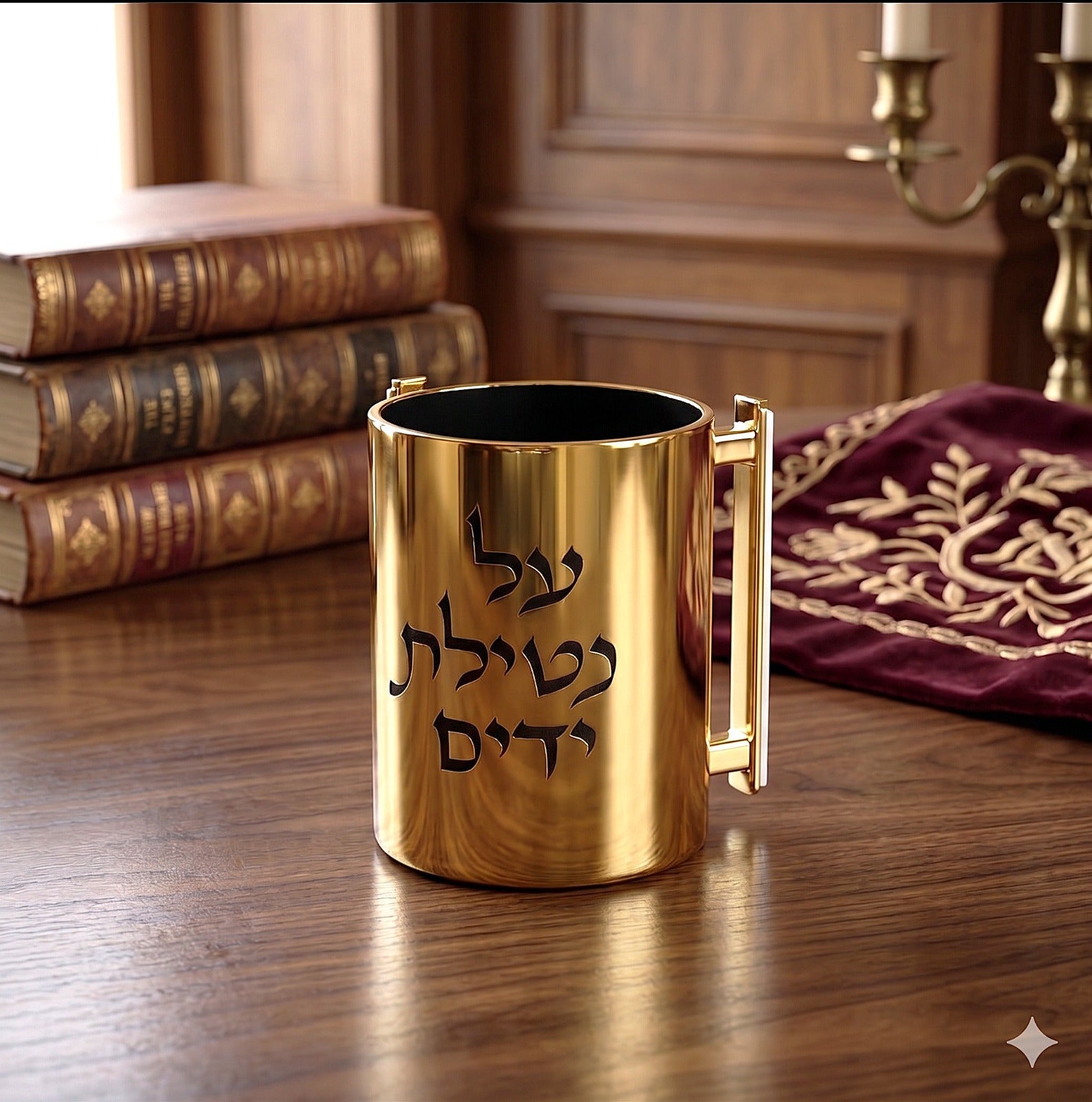 נטלה אקרילי - ציפוי זהב ידיות מתכת 13.5 ס"מ 'על נטילת ידים'