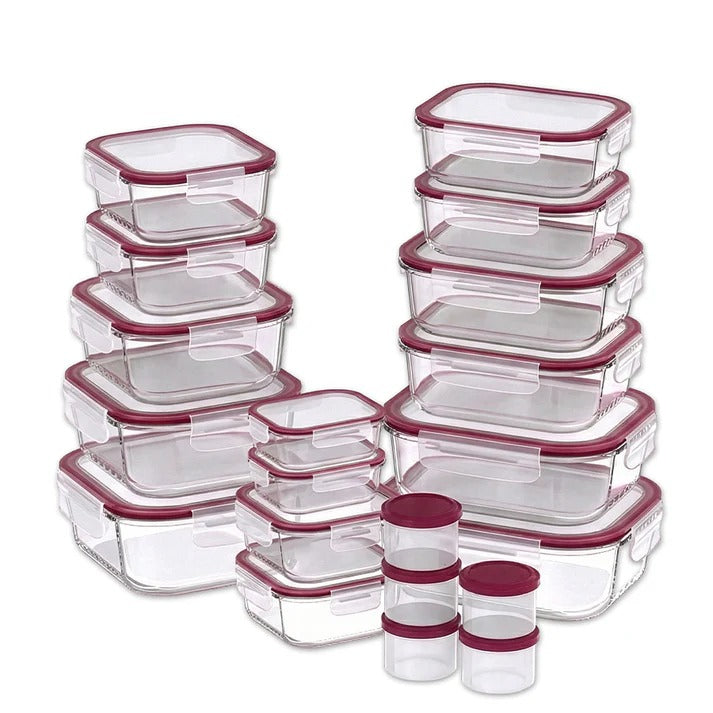 סט 20 יח' כלי איחסון זכוכית עם מכסה בורדו GLASS CLOC