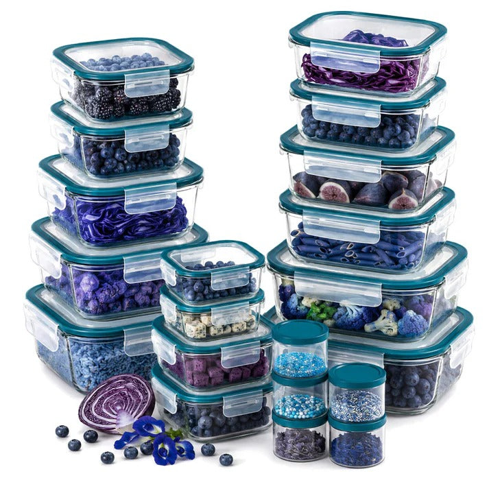 סט 20 יח' כלי איחסון זכוכית עם מכסה טורקיז GLASS CLOC