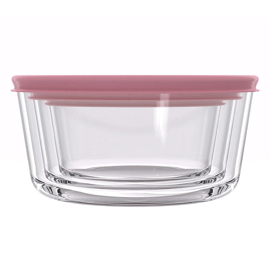 סט אחסון זכוכית 3 חל' 450+950+1650 מ"ל GLASS CLOC ורוד