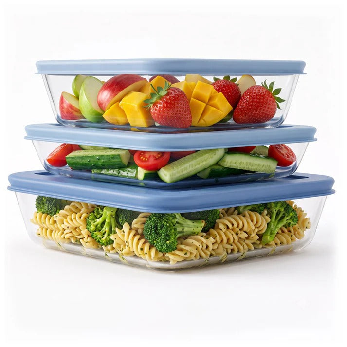 סט אחסון זכוכית 3 חל' 650+1150+1950 מ"ל GLASS FOOD כחול FoodAppeal