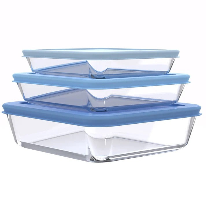 סט אחסון זכוכית 3 חל' 650+1150+1950 מ"ל GLASS FOOD כחול FoodAppeal