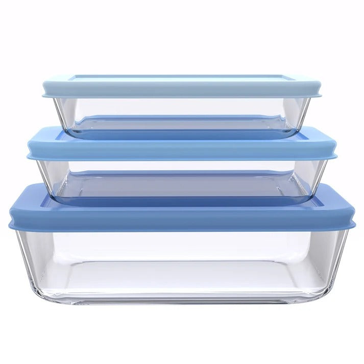 סט אחסון זכוכית 3 חל' 650+1150+1950 מ"ל GLASS FOOD כחול FoodAppeal