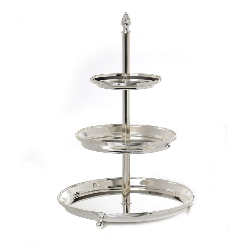 מעמד מתכת 3 קומות - עגול ציפוי כסף עיטור פסים קוטר 22 ס"מ גובה 50 ס"מ
