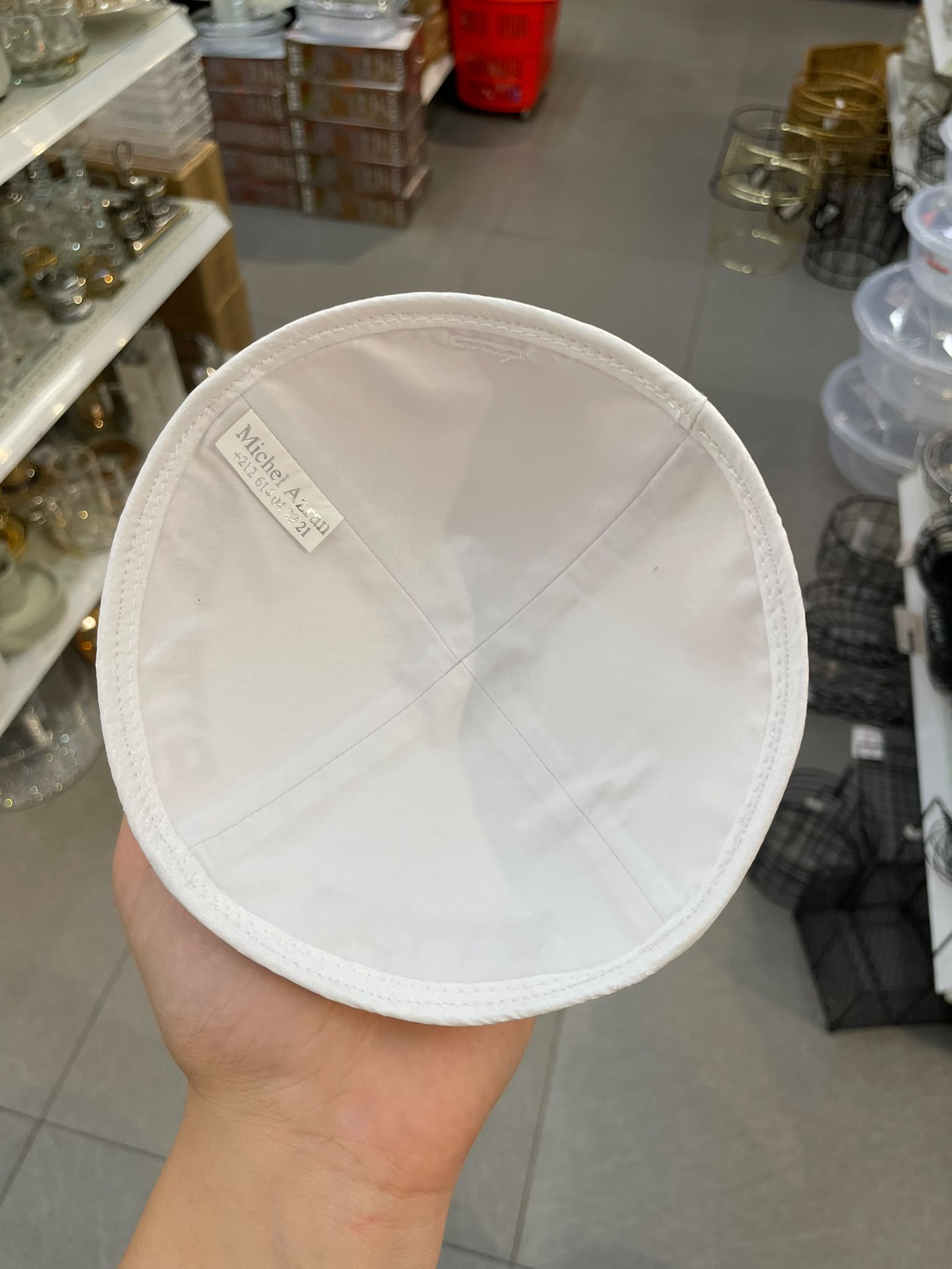 כיפה קטיפה מרוקאית (לילדים) 14 ס״מ – קרם ׳אור החיים הקדוש' כתוביות רוז גולד