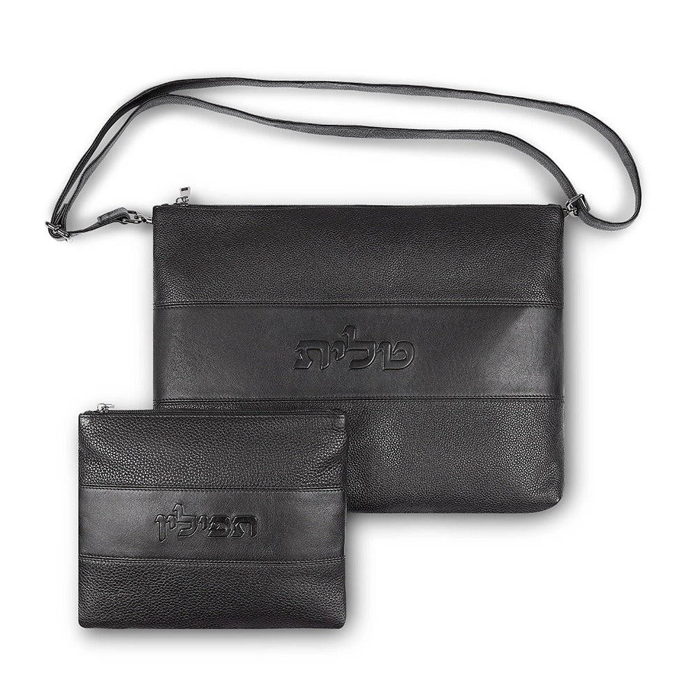 סט טלית תפילין עור מהודר 29x38 ס"מ - שחור