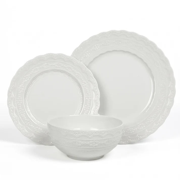 FOOD APPEAL סט צלחות אוכל 18 חל' Kate New Bone China במראה נקי ועיטור עדין
