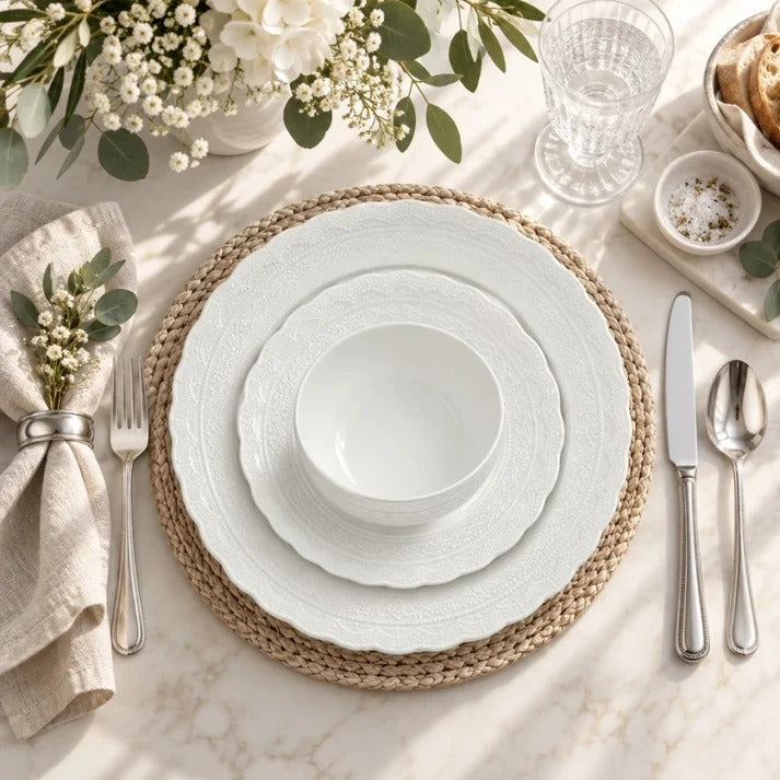 FOOD APPEAL סט צלחות אוכל 18 חל' Kate New Bone China במראה נקי ועיטור עדין