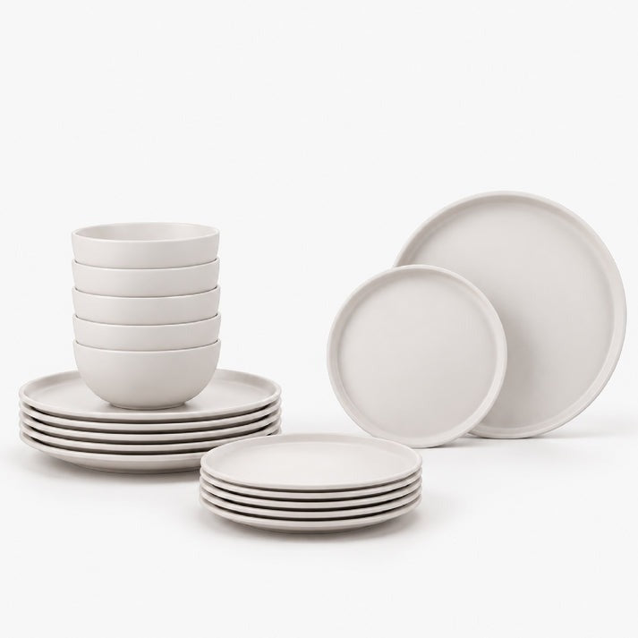 FOOD APPEAL סט צלחות אוכל אלגנטי 18 חל' Solid Stoneware בגוון קרם