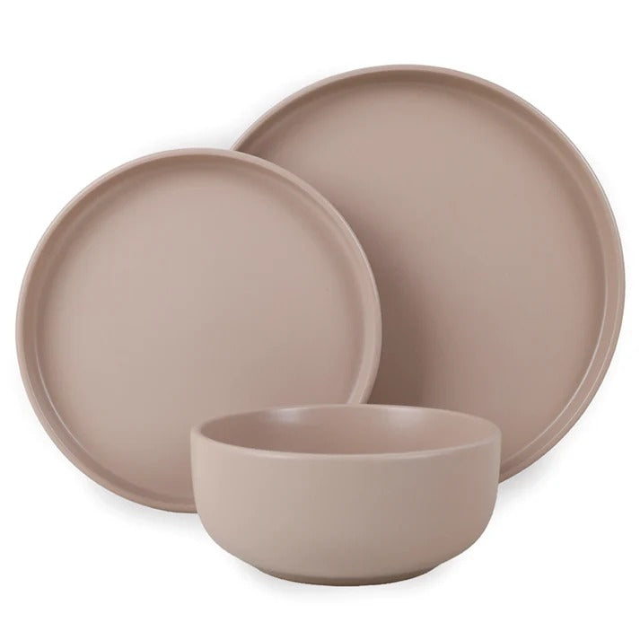 FOOD APPEAL סט צלחות אוכל אלגנטי 18 חל' Stoneware Solid בגוון פודרה