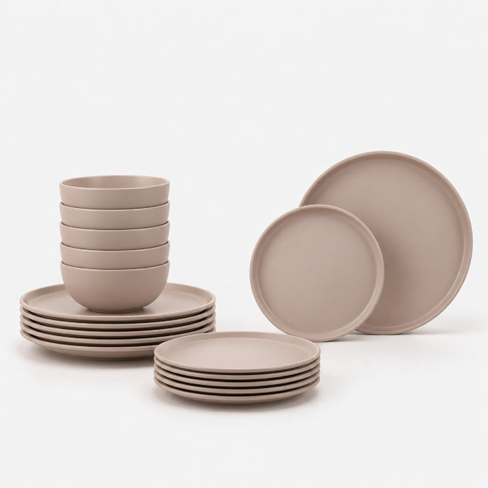 FOOD APPEAL סט צלחות אוכל אלגנטי 18 חל' Stoneware Solid בגוון פודרה