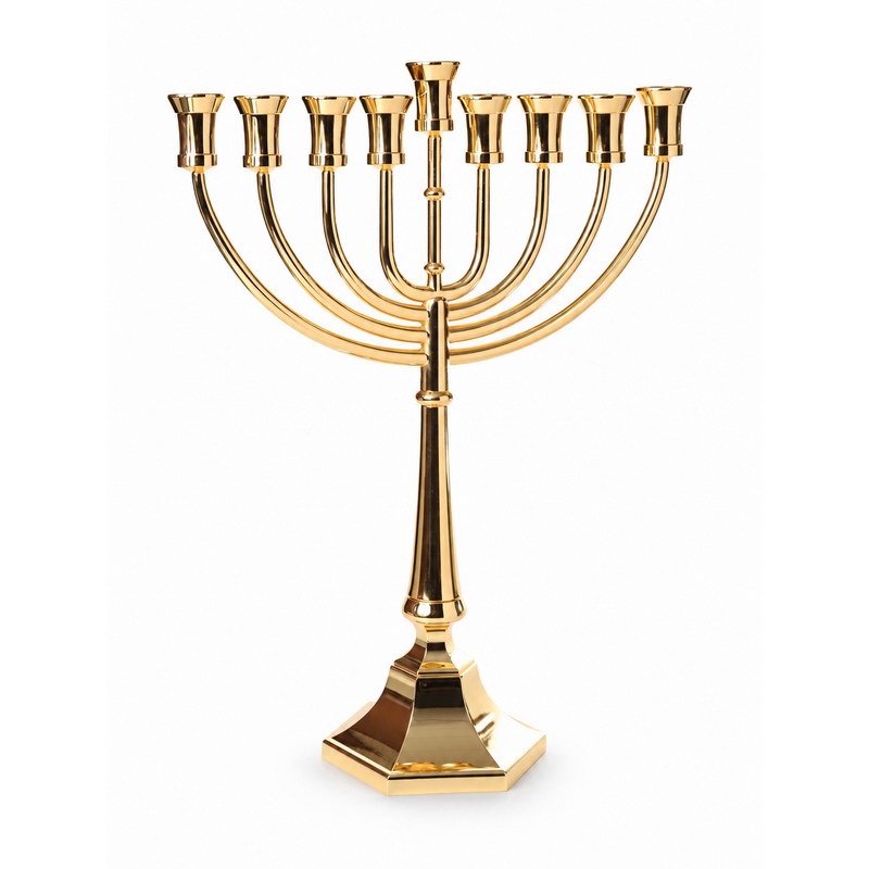 חנוכיה מתכת - “אור מלכות” ציפוי זהב 47 ס"מ