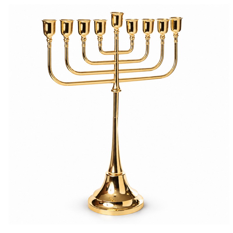 חנוכיה מתכת - "כנסת" זהב מבריק גובה 52 ס"מ אורך 39.7 ס"מ