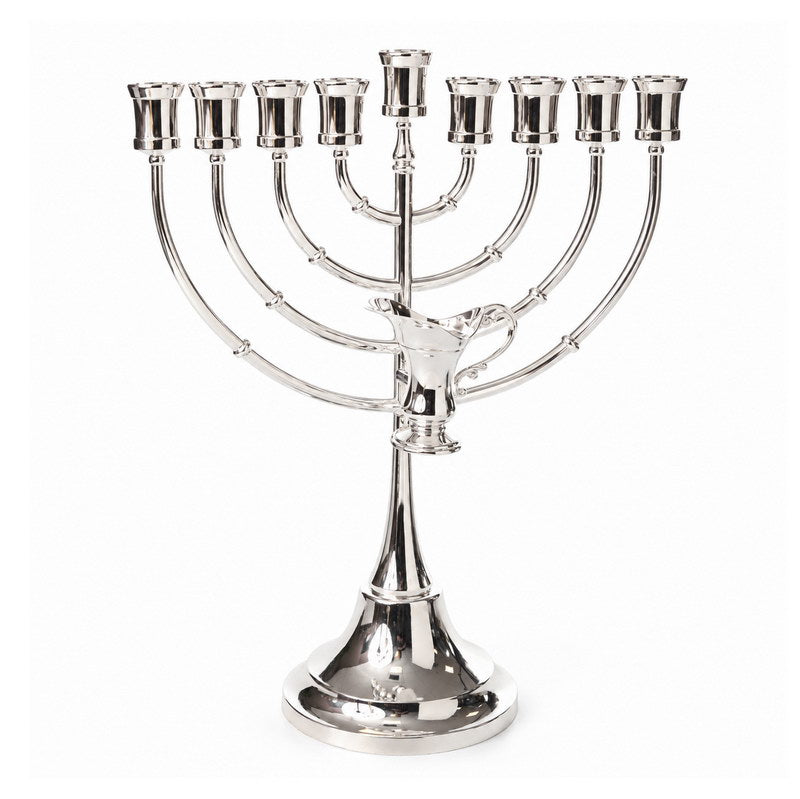 חנוכיה מתכת - דגם כד השמן כסף מתכת גובה 38 אורך 30 ס"מ