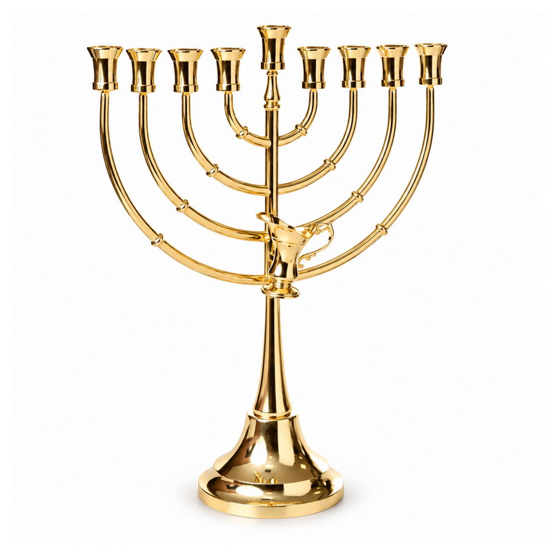 חנוכיה מתכת - דגם כד השמן כסף מתכת גובה 52 ס"מ